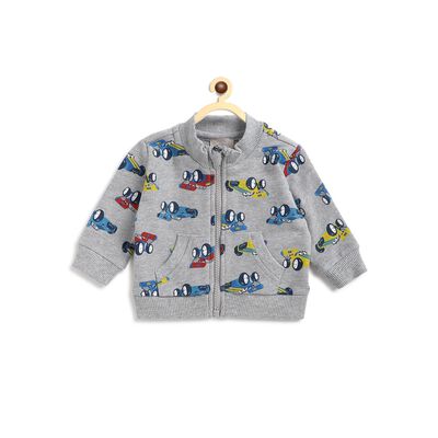 Boys Grey Printed French Terry Cardigan